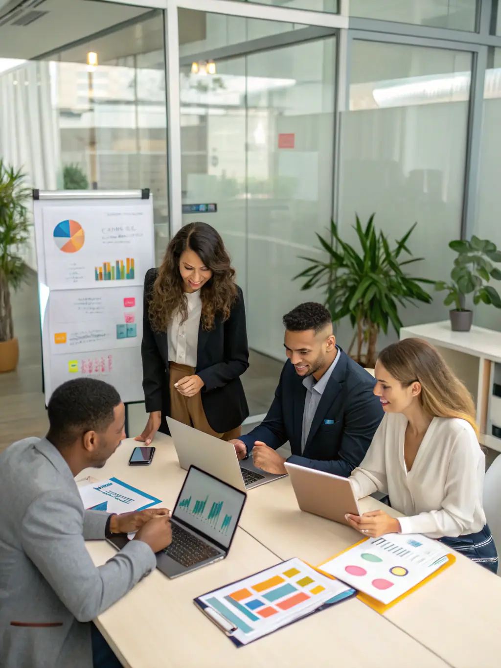 A diverse team collaborating on a digital marketing strategy, representing YMEquity's comprehensive approach to client success.