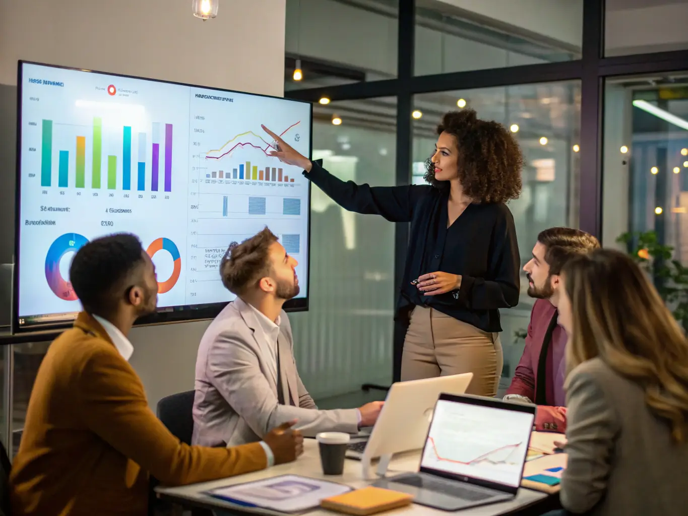 A marketing team analyzing conversion funnels and A/B testing results on a dashboard, illustrating the optimization of marketing strategies.