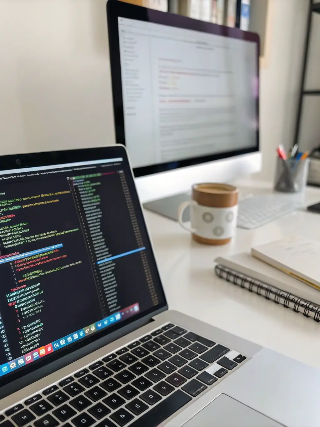 A visual representation of web development, showing code snippets and a responsive website design across different devices.